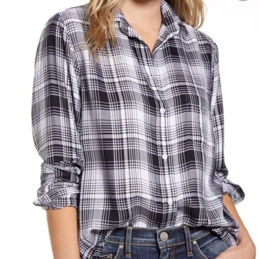 EUC Grayson The Hero Frank & Eileen Black White Plaid Button Up 3 Med